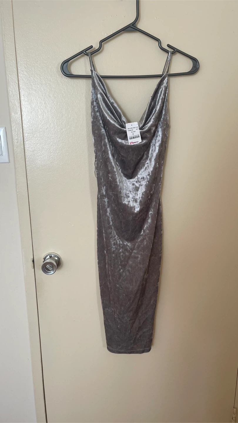 Silver Velvet Slip Dress - photo 3