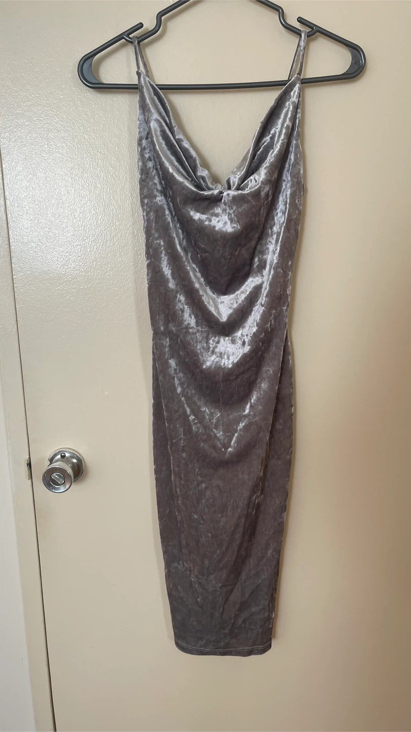 Silver Velvet Slip Dress