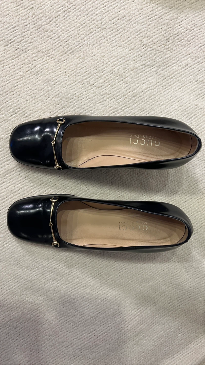 Gucci Black Leather Horsebit Block Heels