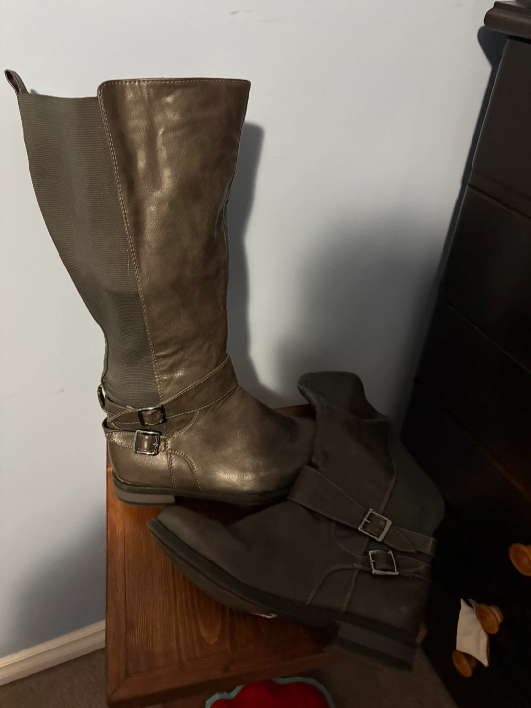 Plus size Women's Faux Leather Buckle Boots - Size 8W