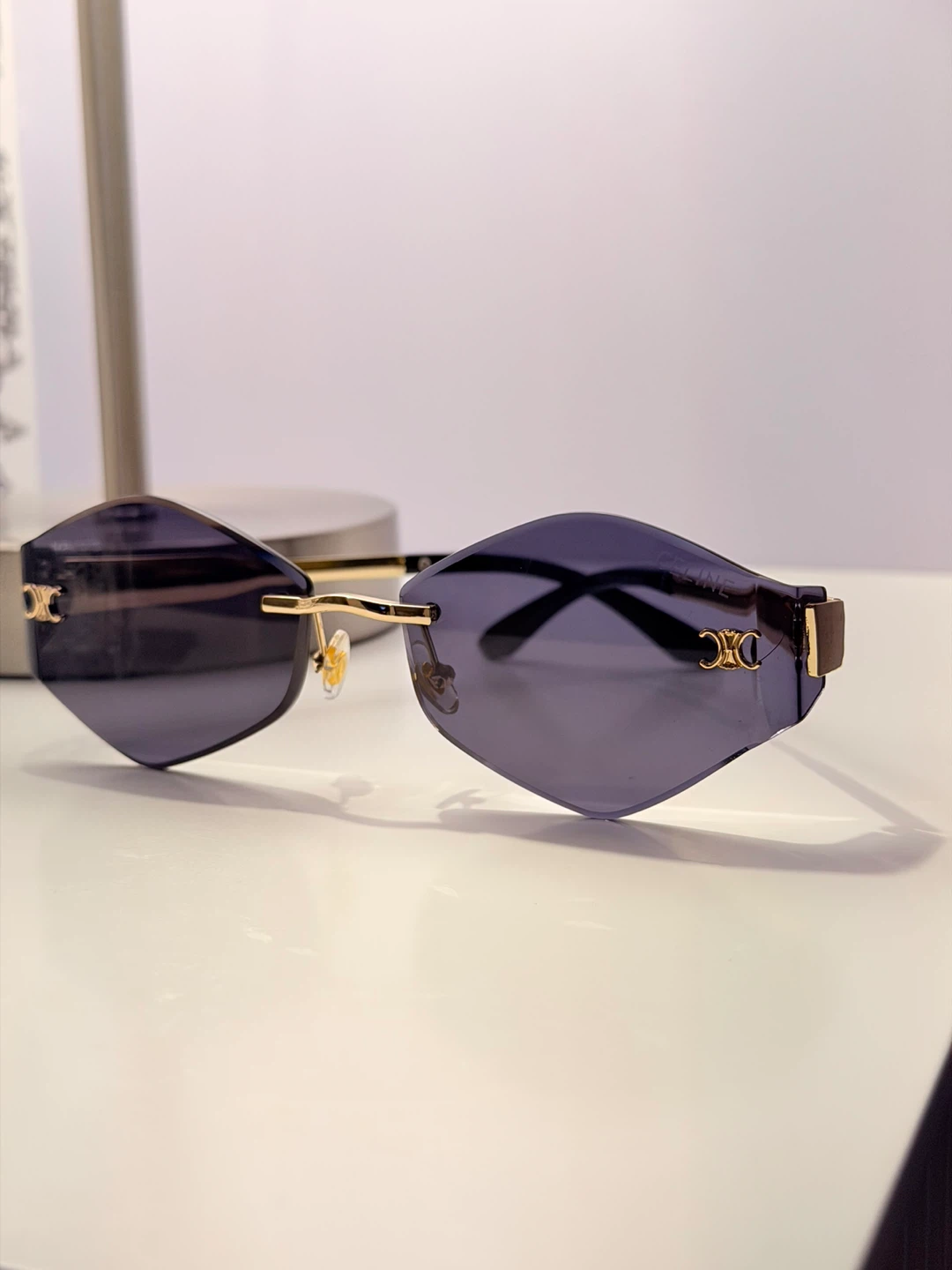 Celine Rimless Diamond Shape Sunglasses Gold/Black