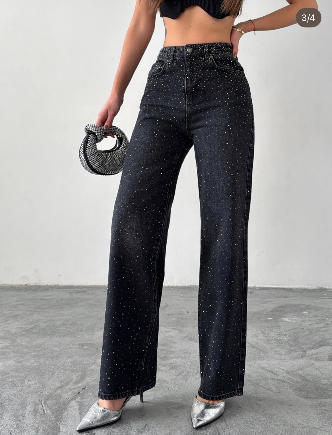 Sparkle Embellished Dark Wash Denim Jeans - photo 3