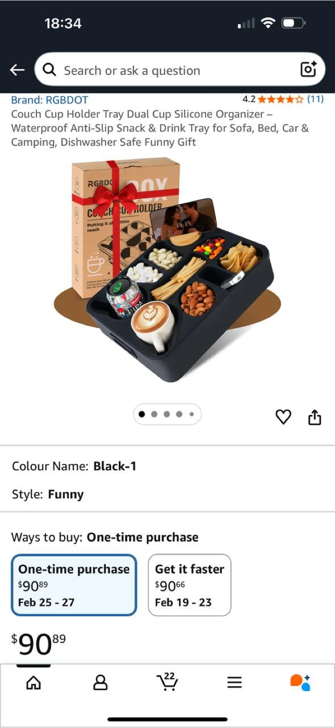 RGBDOT Couch Cup Holder Snack Tray – Brown / Caramel – NEW