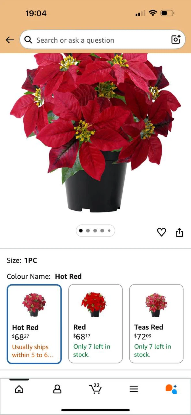 ZYZEV 14” Artificial Poinsettia Plant – Hot Red – NEW 🎄🌺