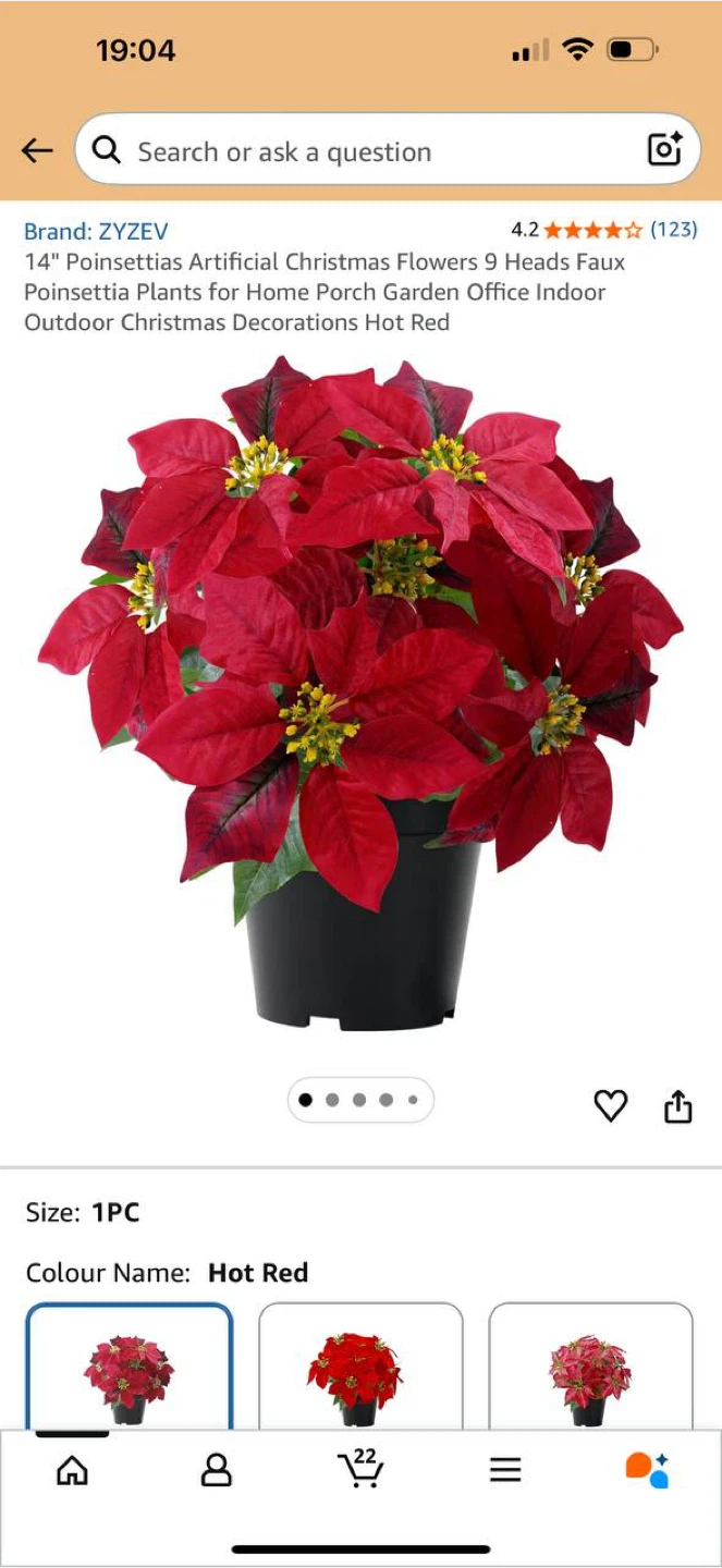 ZYZEV 14” Artificial Poinsettia Plant – Hot Red – NEW 🎄🌺 - photo 2