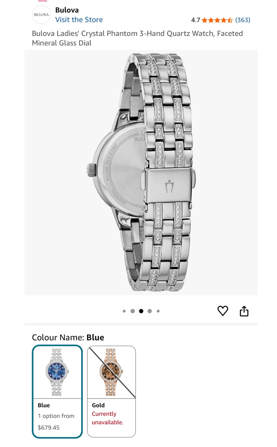 Bulova Ladies' Crystal Phantom 3-Hand Quartz Watch - Blue - photo 2