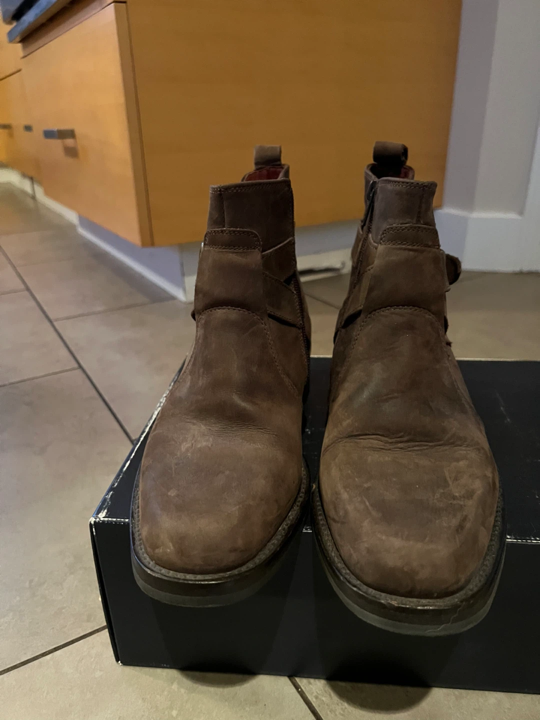 Brown Suede Ankle Boots with Buckle Detail