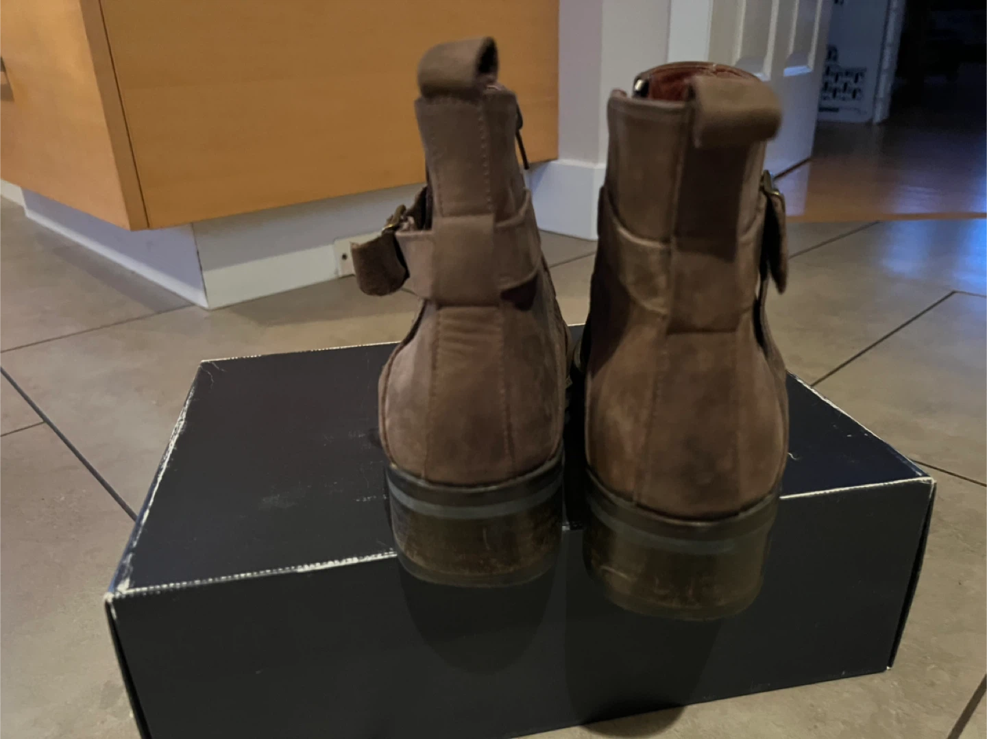 Brown Suede Ankle Boots with Buckle Detail - photo 3