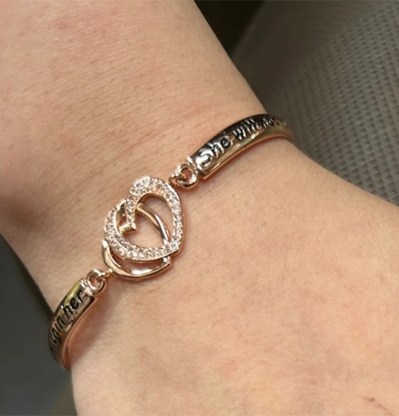 Adjustable god is within her she will not fall heart bracelet