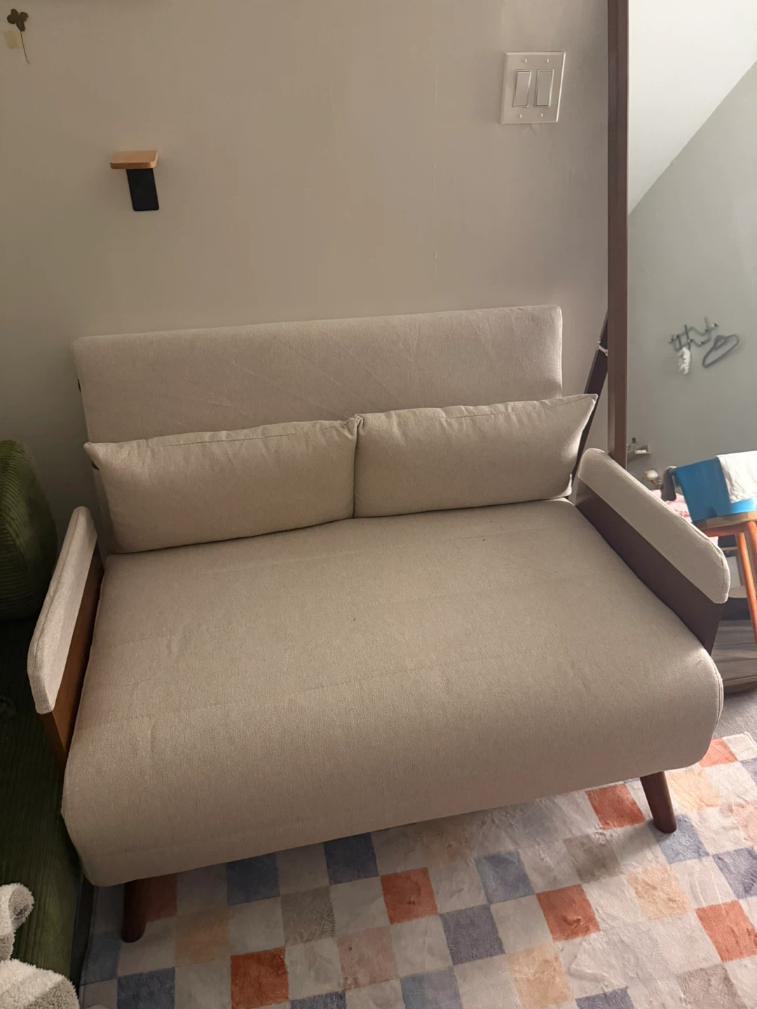 Japanese style beige 3-in-1 Sofa Bed - coffee wood