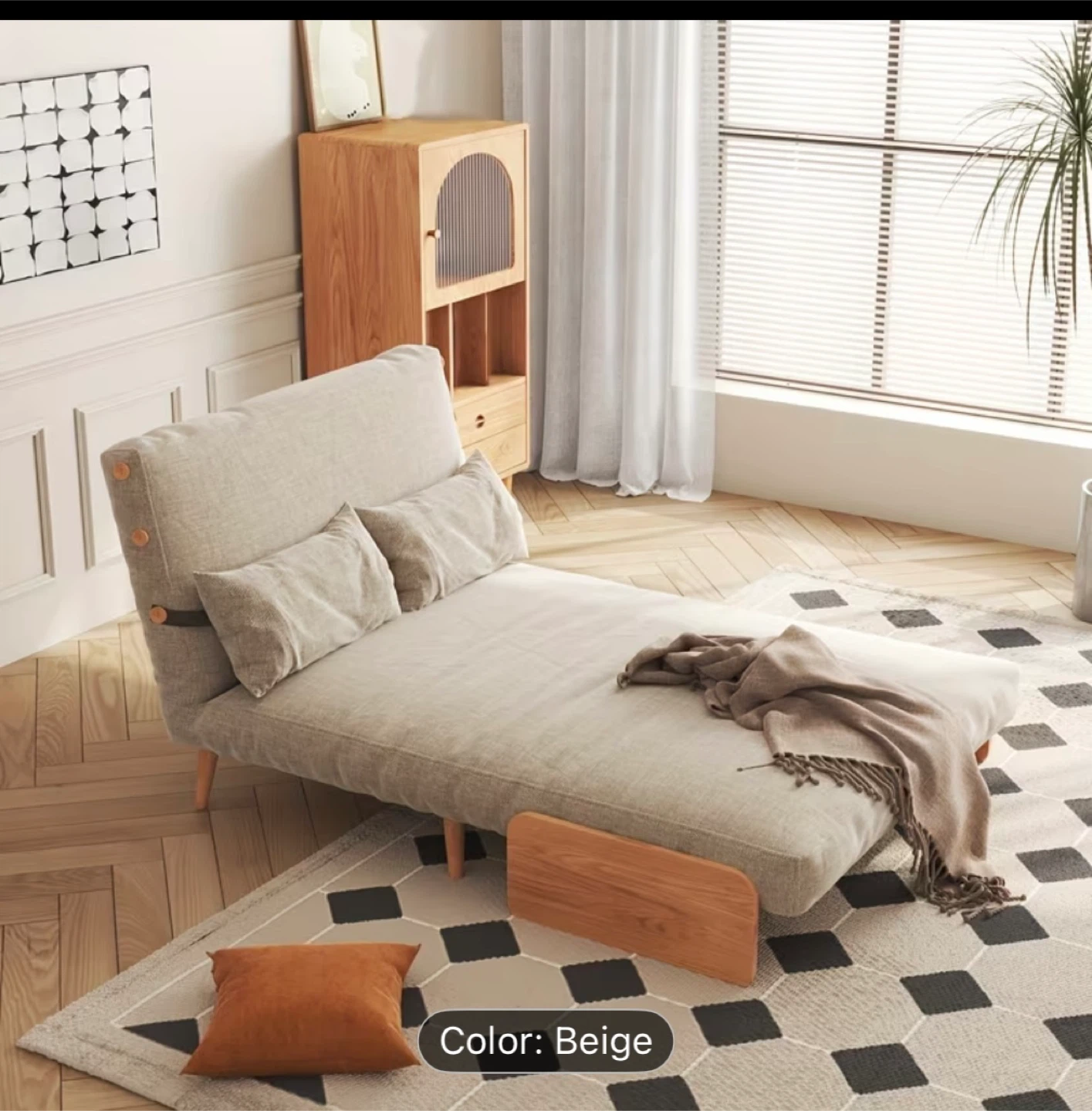 Japanese style beige 3-in-1 Sofa Bed - coffee wood - photo 3