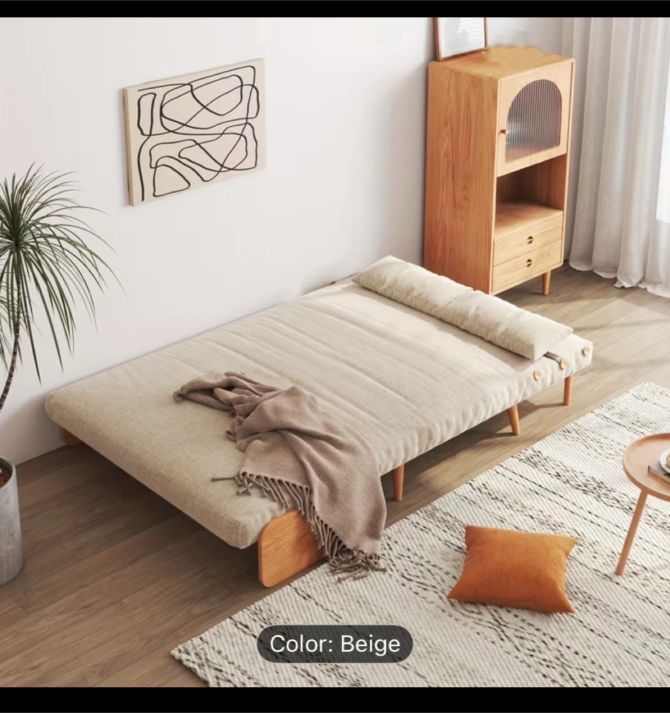 Japanese style beige 3-in-1 Sofa Bed - coffee wood - photo 2