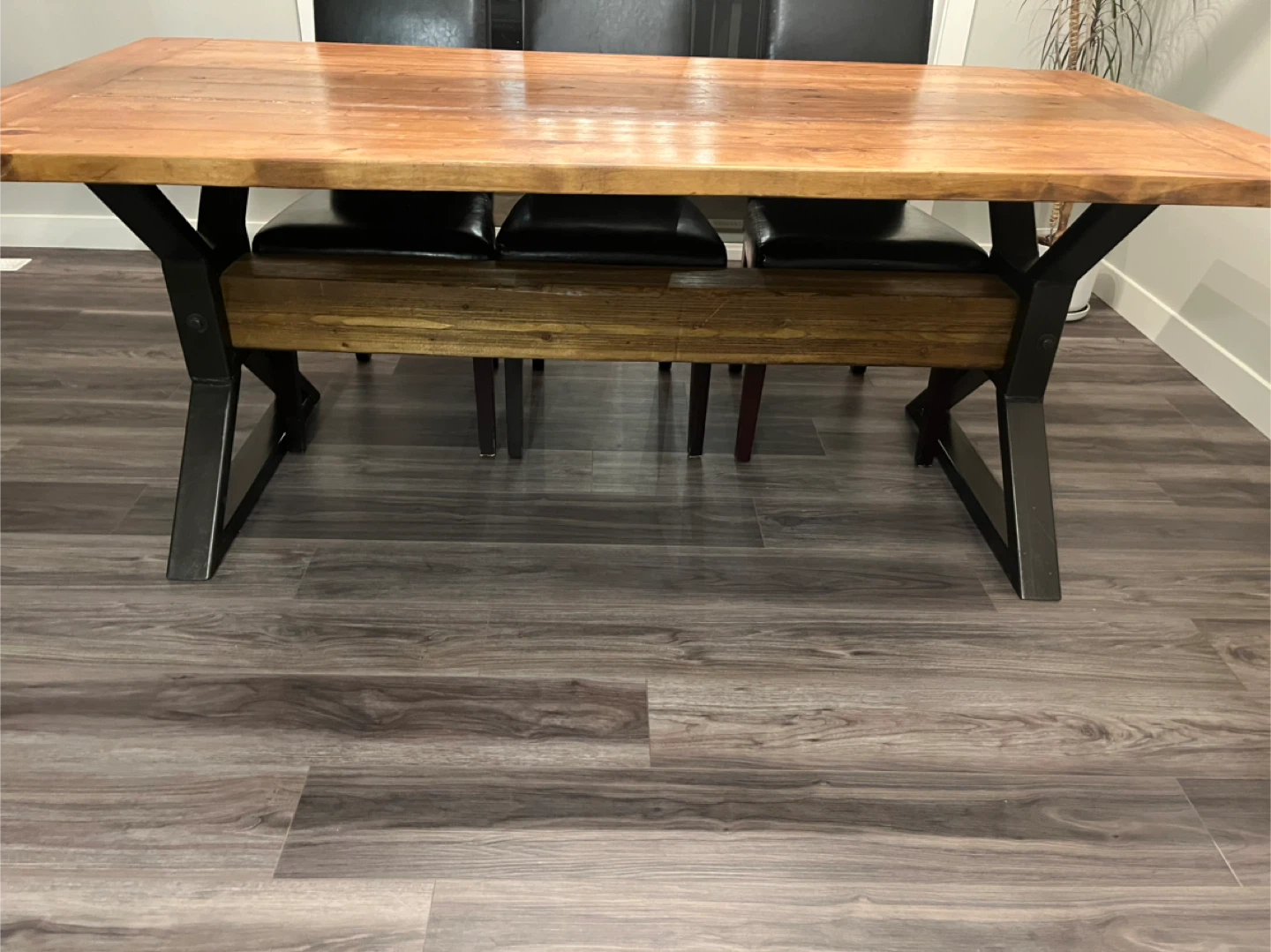 Wooden Dining Table with Black Metal Base