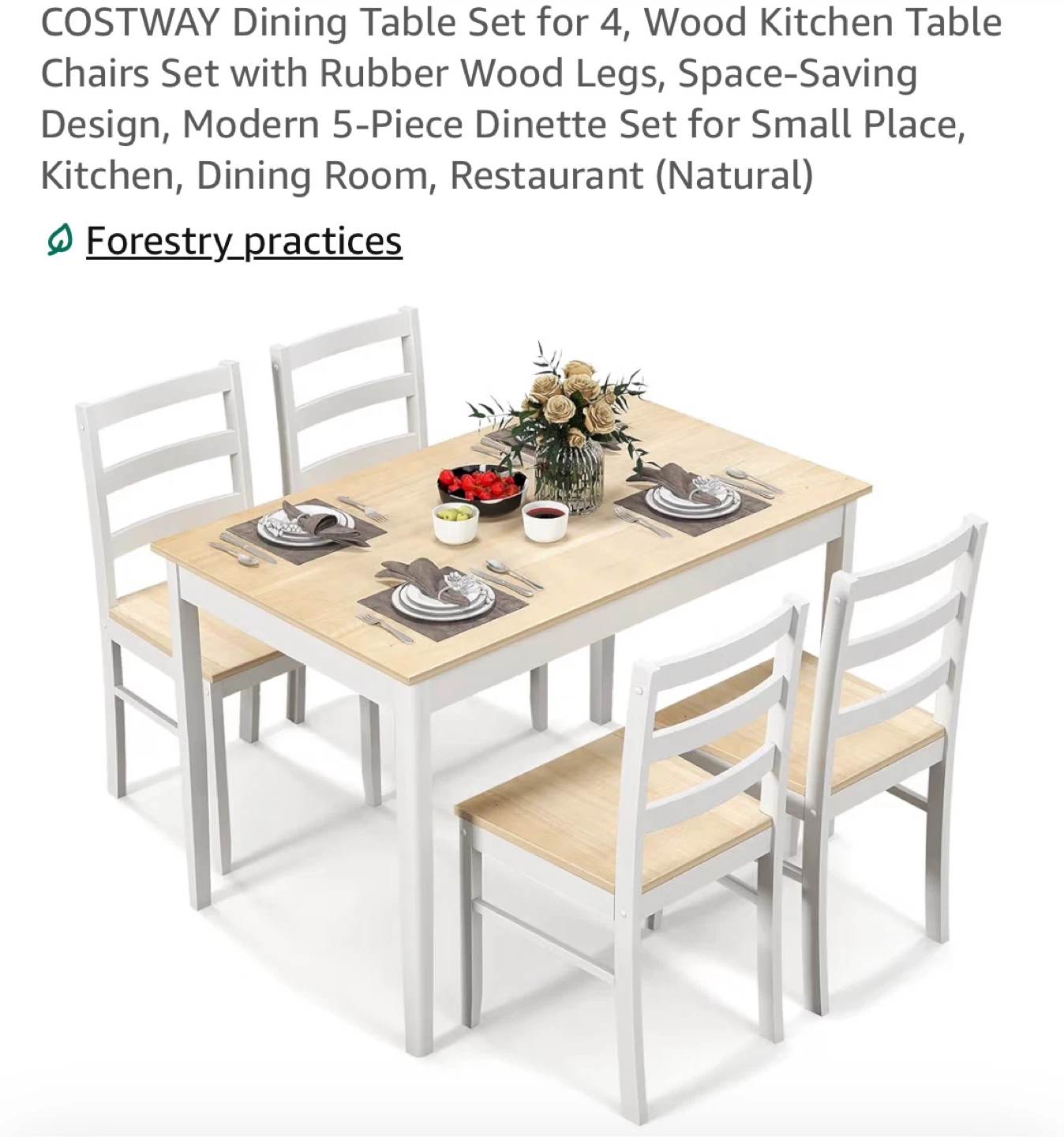 COSTWAY Dining Table and Chairs Set for 4