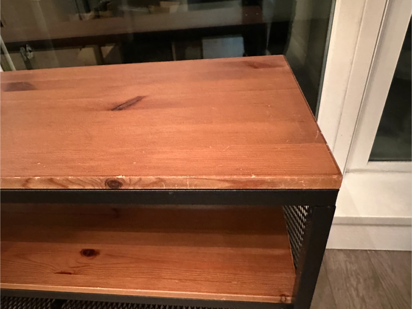 Wood Top Media Console with Black Metal Frame - photo 2