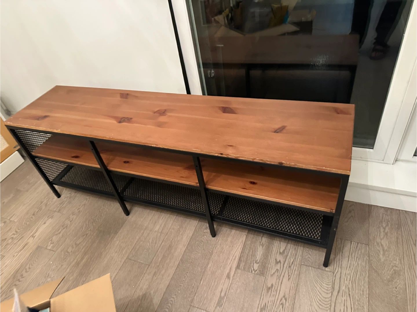Wood Top Media Console with Black Metal Frame - photo 5