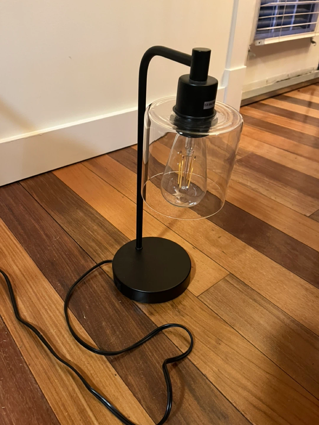 Black Metal Table Lamp with Glass Shade and USB Ports - photo 2