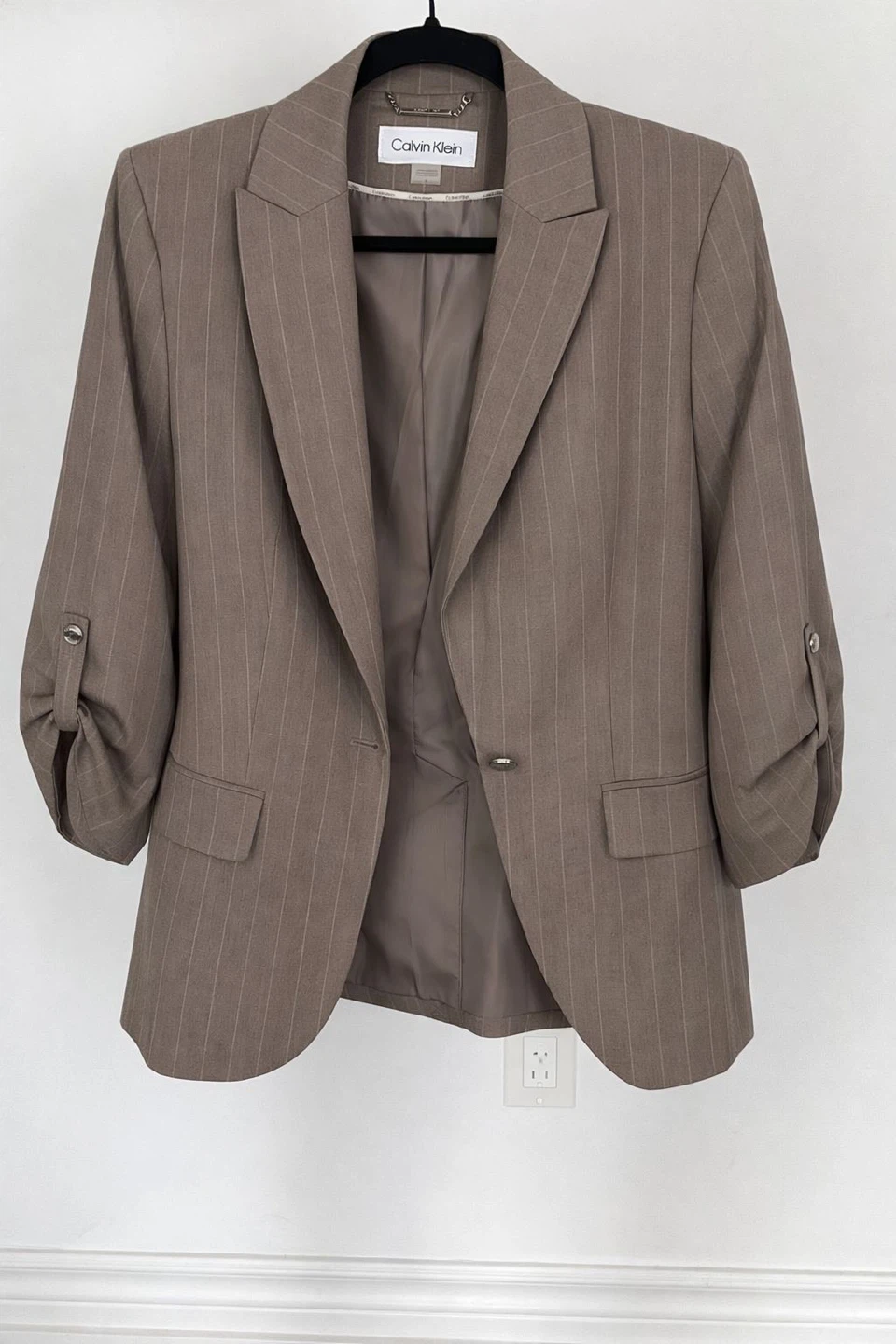 Calvin Klein Women’s Pinstripe Blazer - Taupe/Brown - Size M