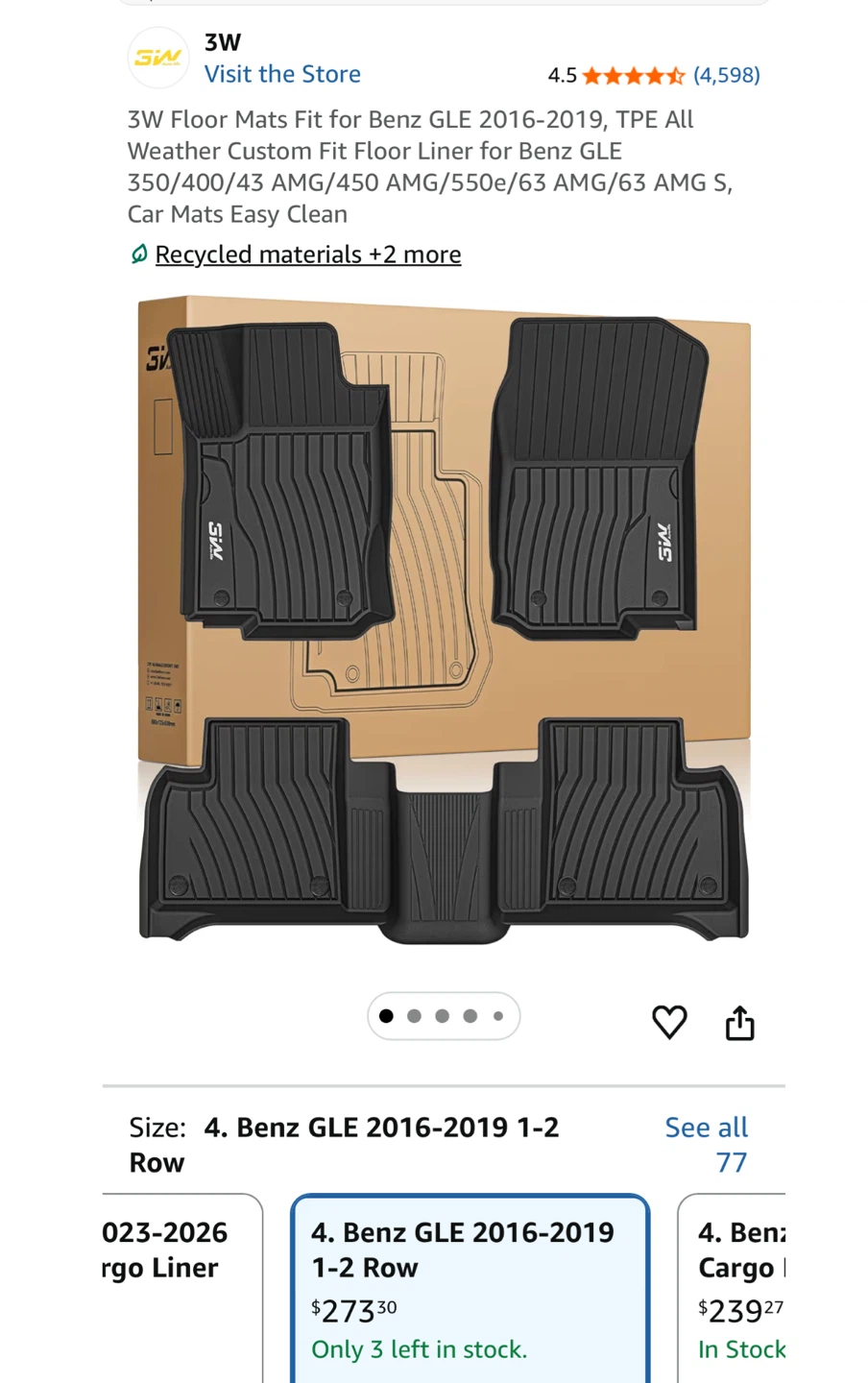 3W All-Weather  Mats - Mercedes GLE 2016-2019 (Full Set)