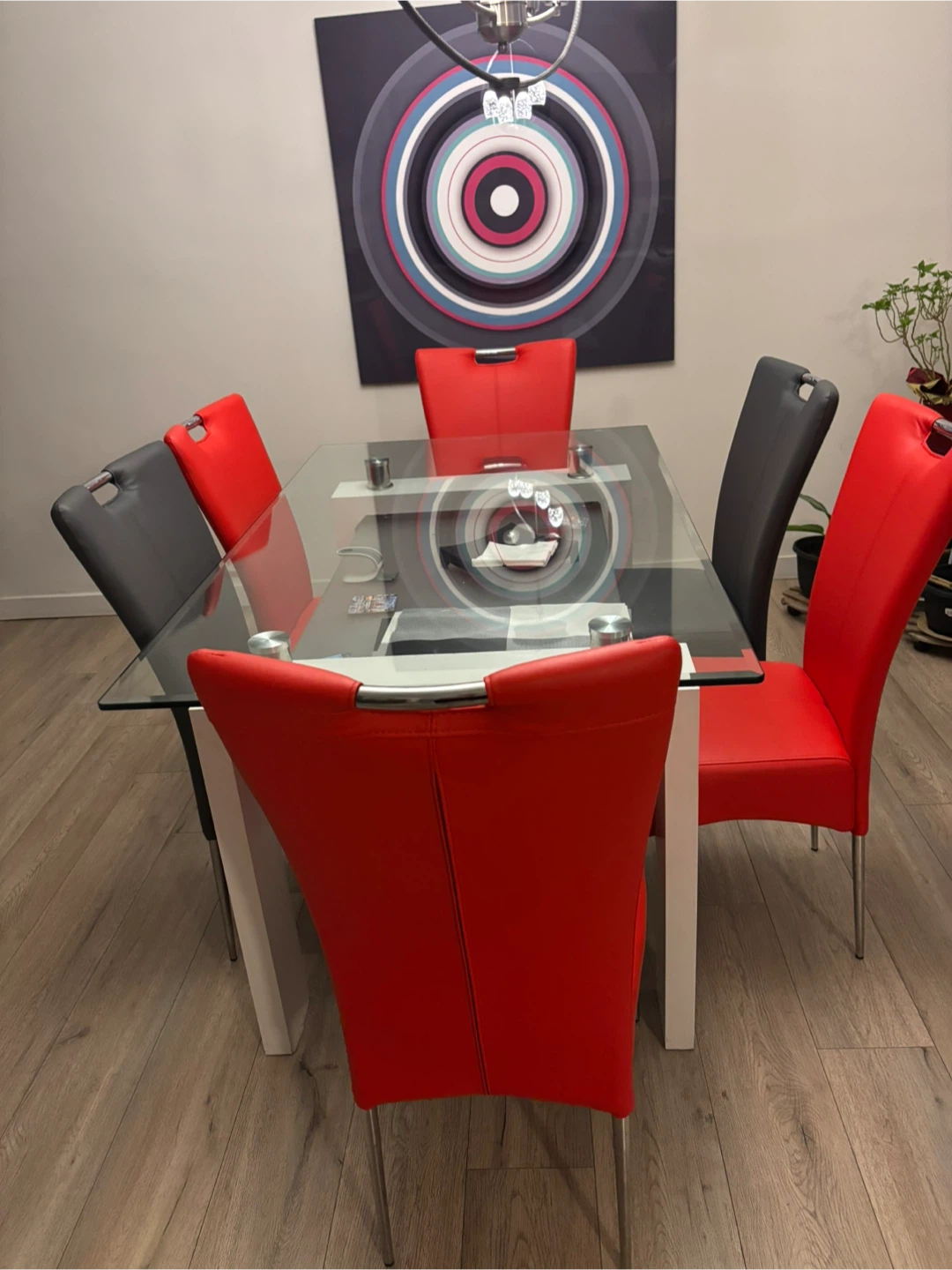 Glass Top Dining Table with 6 Chairs