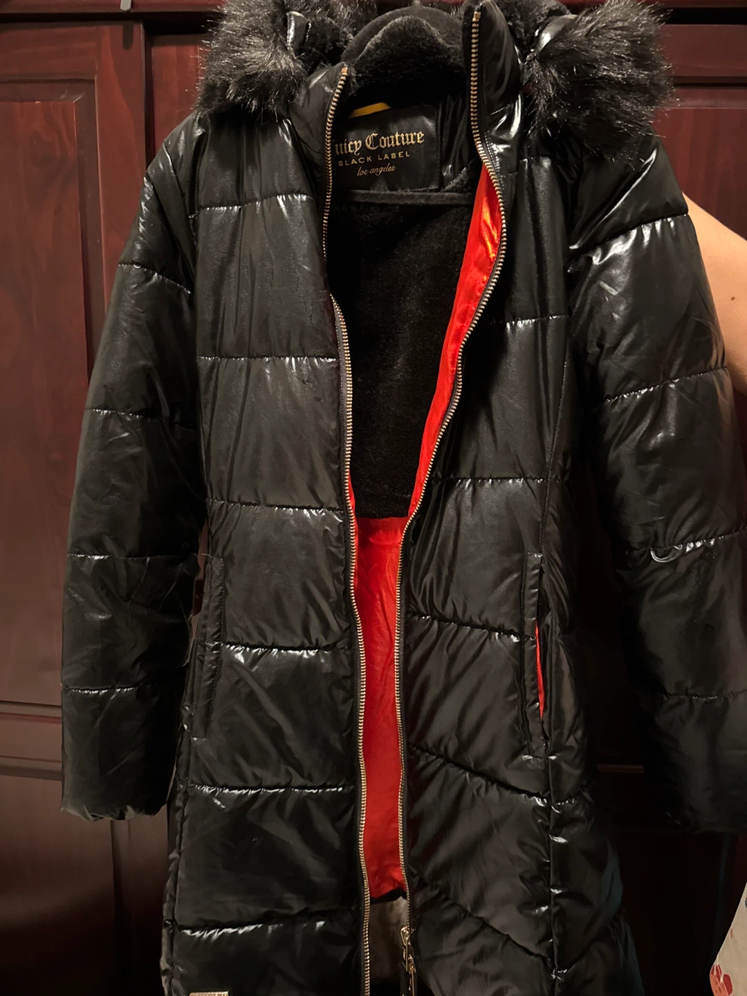 Juicy Couture Black Puffer Coat with Fur Hood