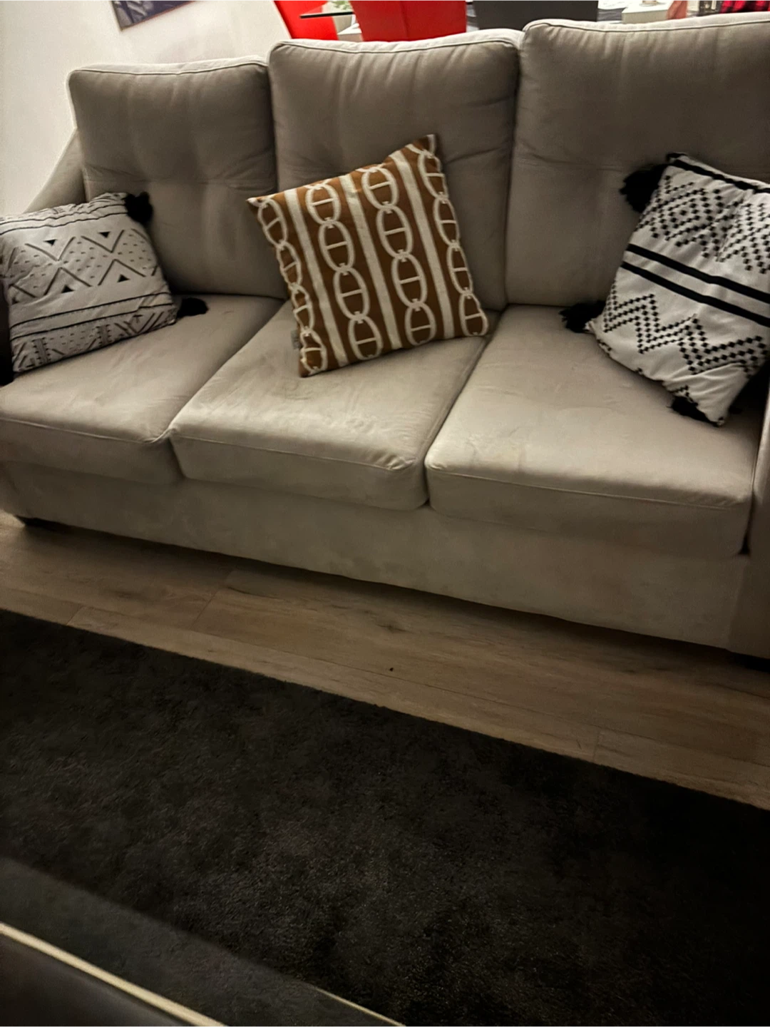 Light Grey Tufted Sofa with Decorative Pillows - photo 2