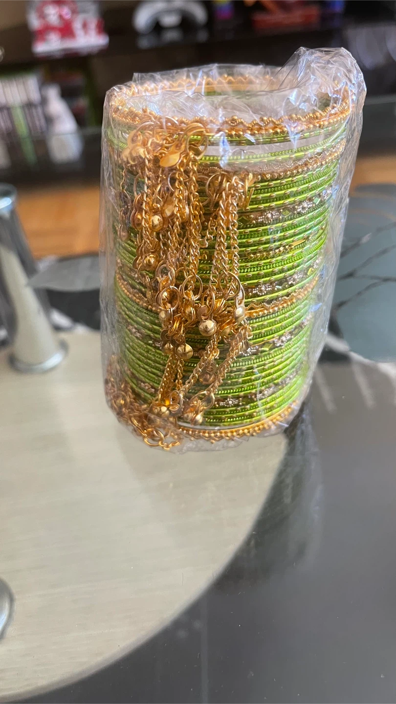 Green Bangles with Gold Charms - Size 2.6 - photo 2