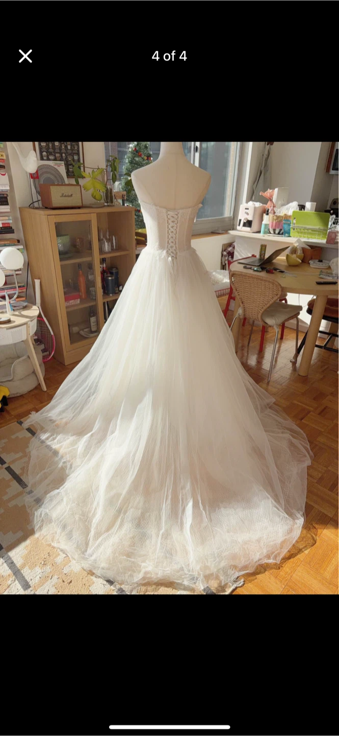 White Strapless Lace Corset Wedding Dress - photo 5