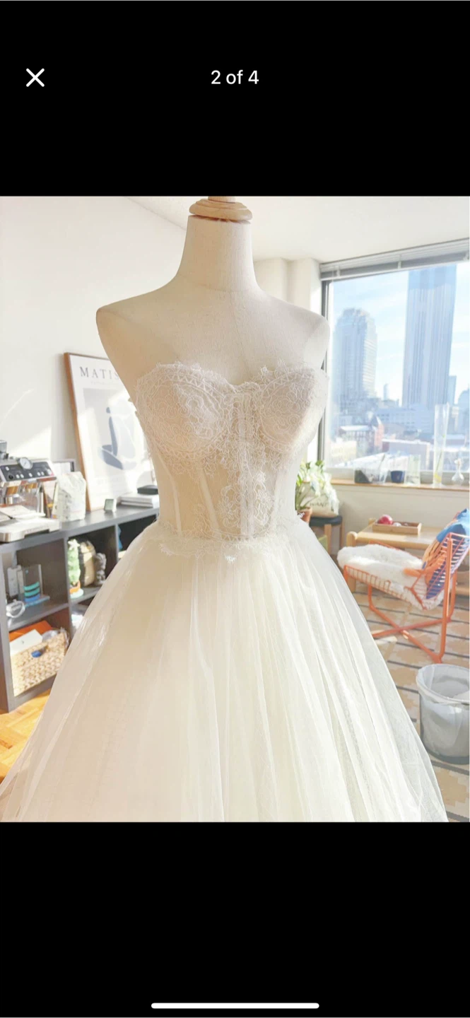 White Strapless Lace Corset Wedding Dress - photo 2