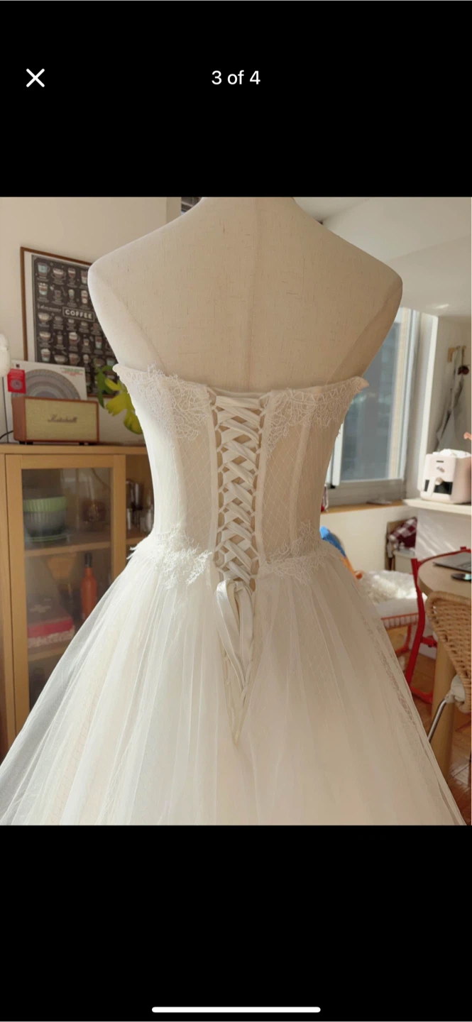 White Strapless Lace Corset Wedding Dress - photo 3