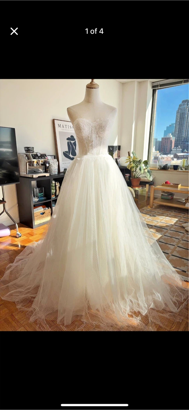 White Strapless Lace Corset Wedding Dress - photo 4