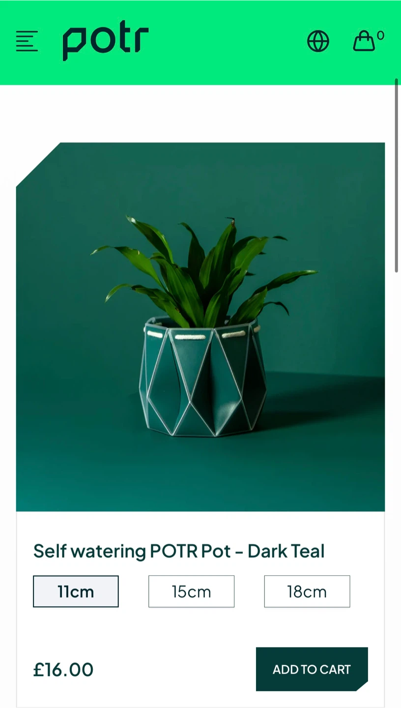 POTR Self Watering Origami Plant Pot - Dark Teal 11cm - photo 3