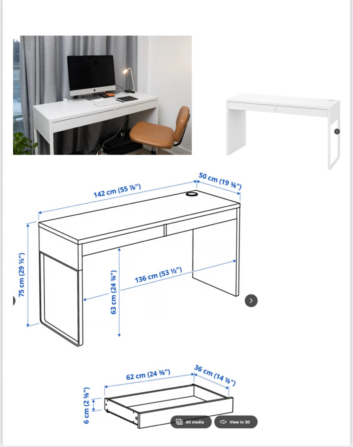 IKEA White Desk with Two Drawers - like new !