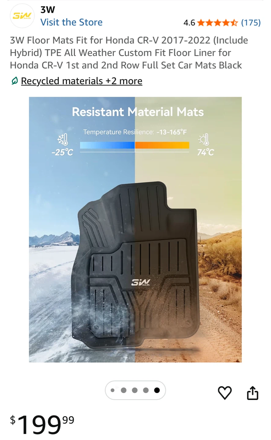 NEW 3W All-Weather Floor Mats - Honda CR-V (Full Set)