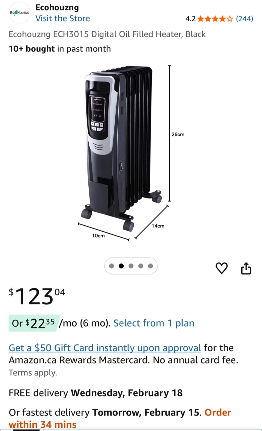Ecohouzng ECH3015 Digital Oil Filled Heater - Black