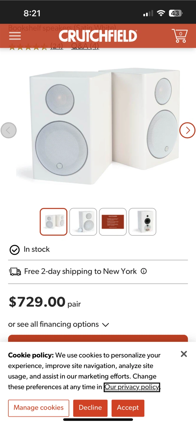 Monitor Audio Radius 90 Bookshelf Speakers (Satin White)