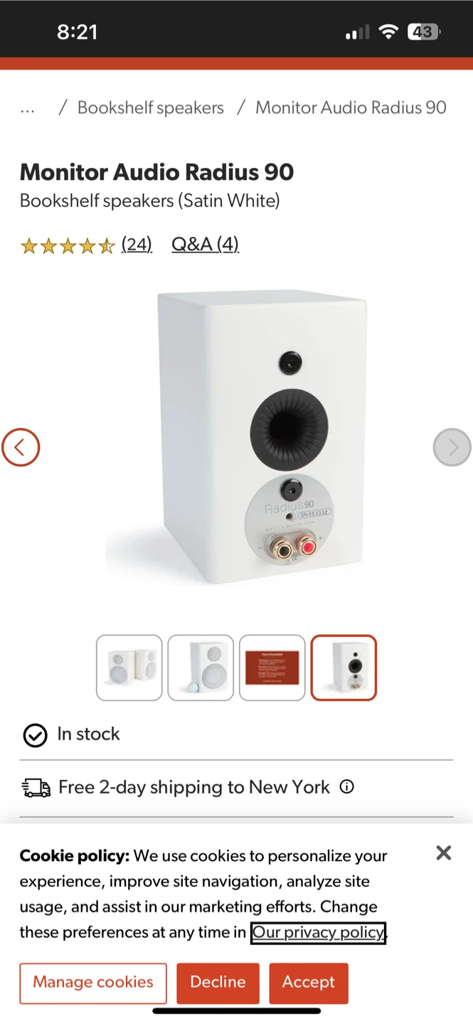 Monitor Audio Radius 90 Bookshelf Speakers (Satin White) - photo 2
