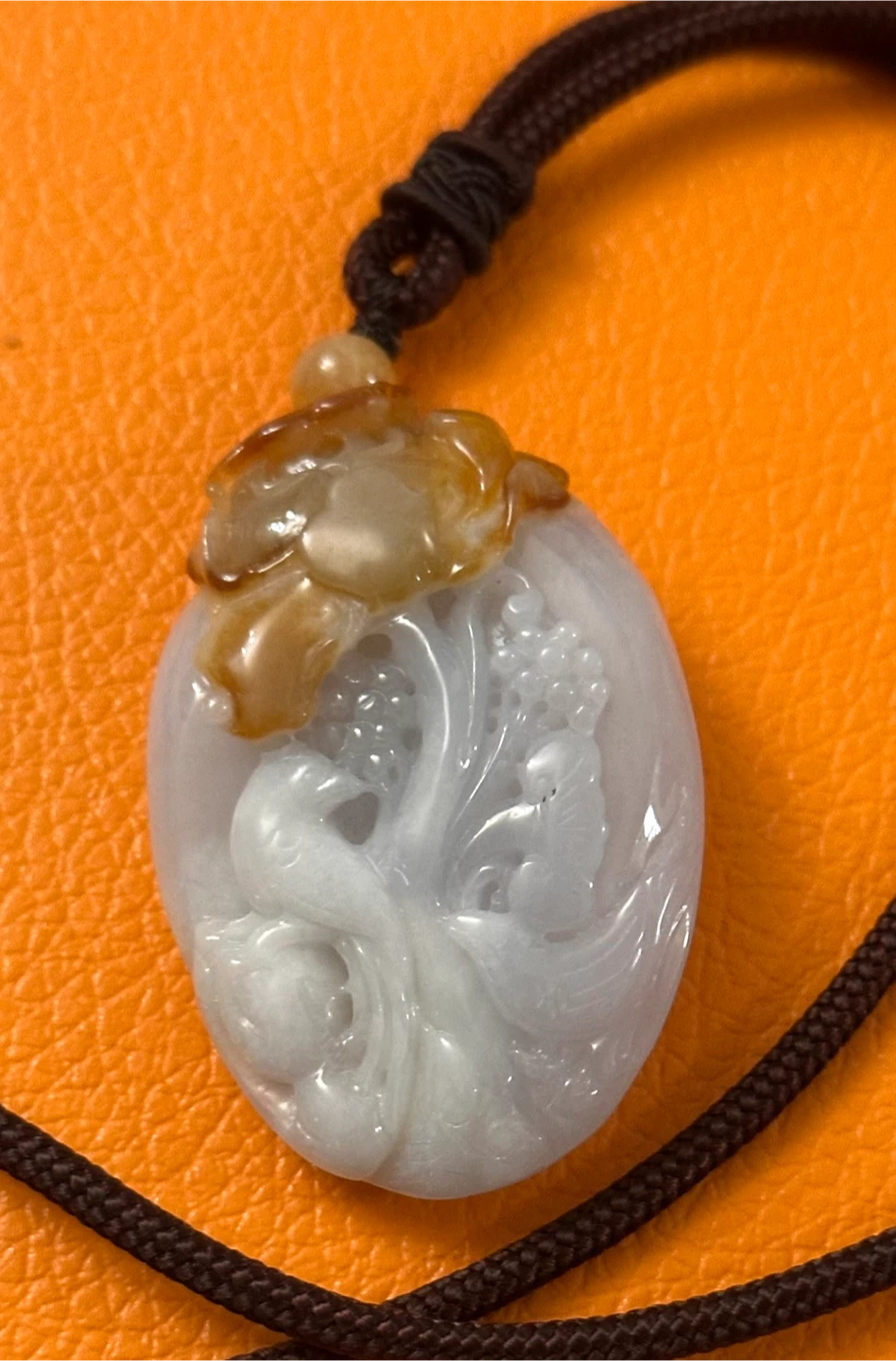 Jade Rare Carved Pendant with Bird and Grapes Design
