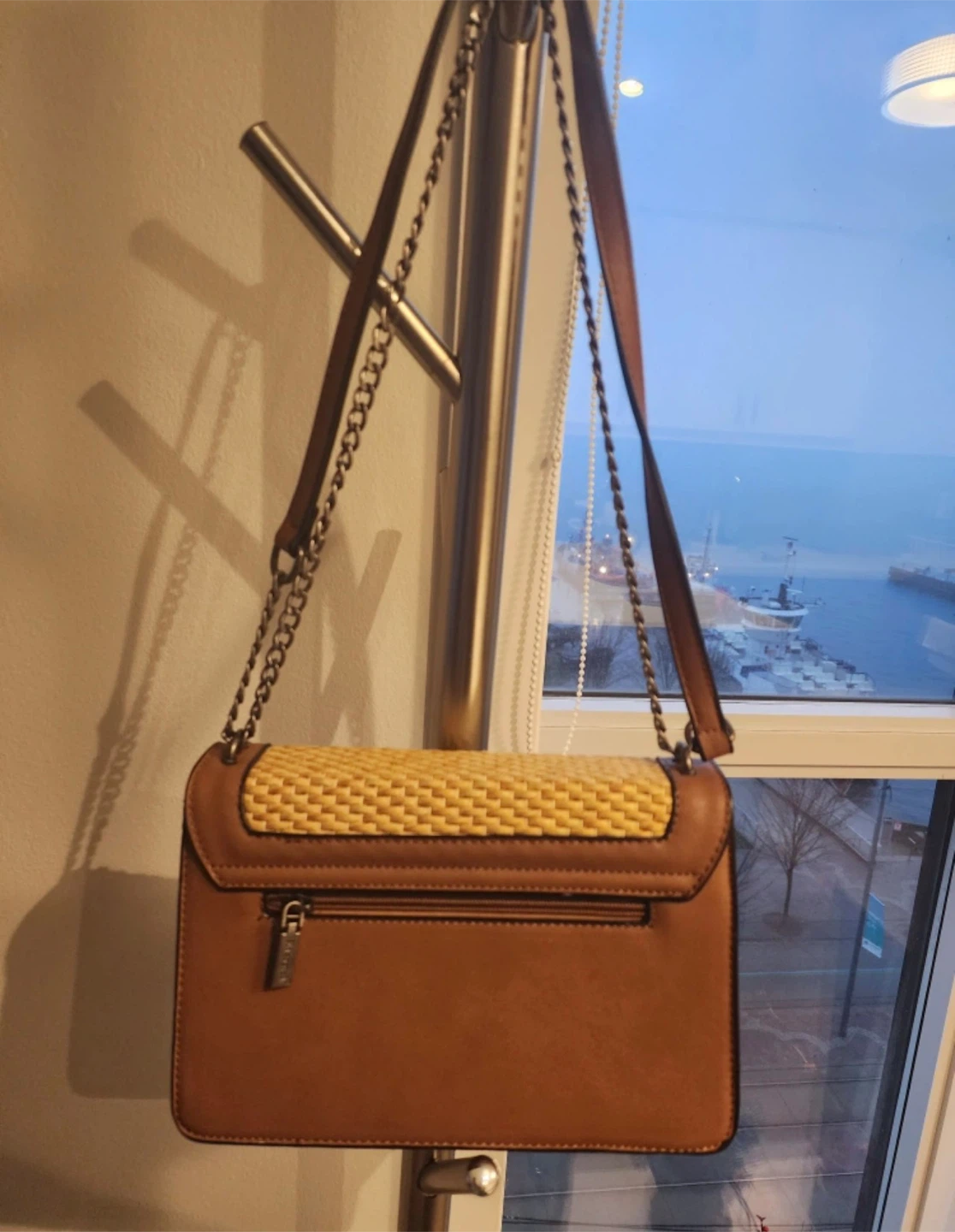 Brown Faux Leather & Straw Crossbody Bag - photo 4