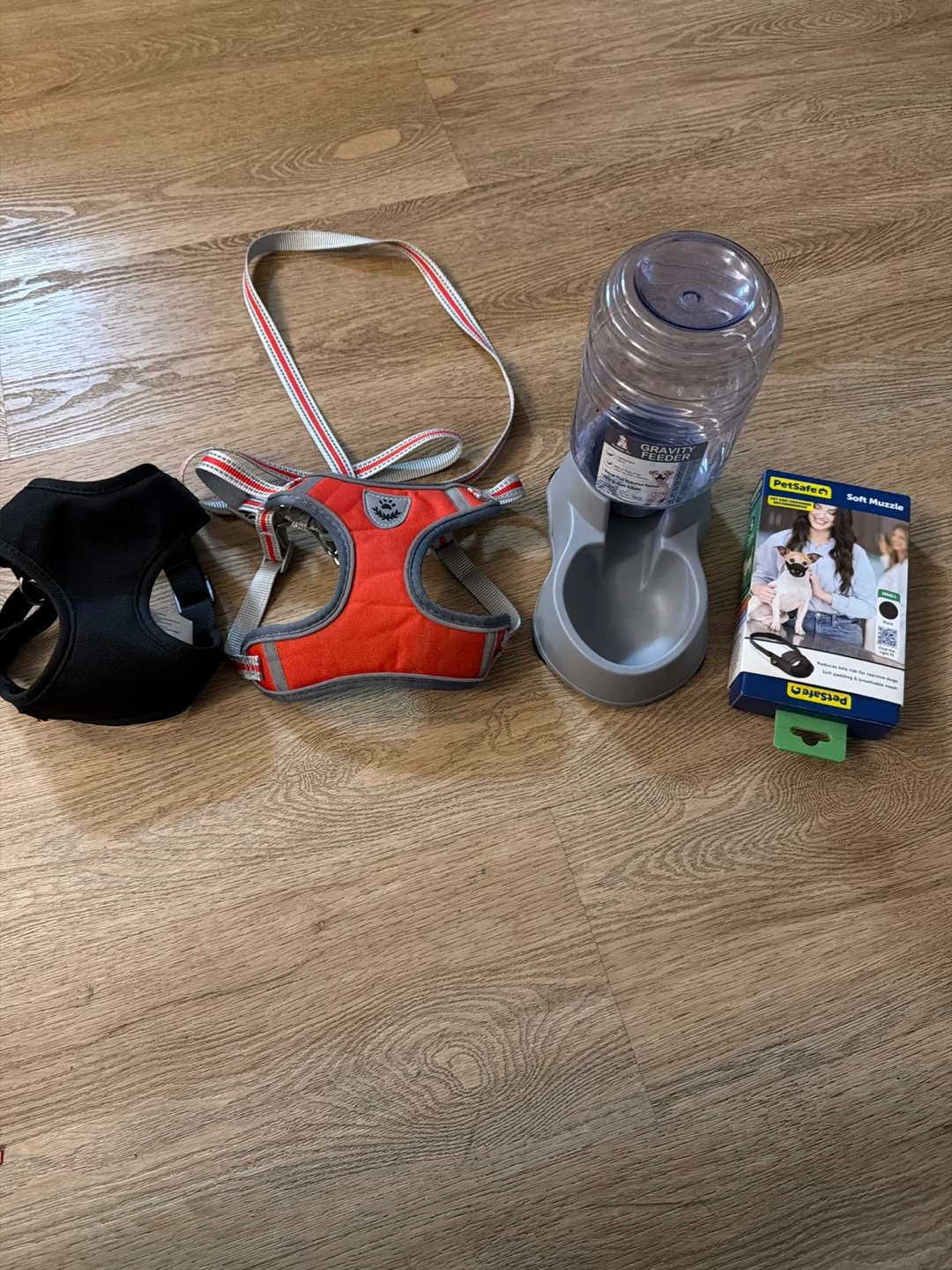 Pet Harness, Leash, Gravity Feeder, and Muzzle Set