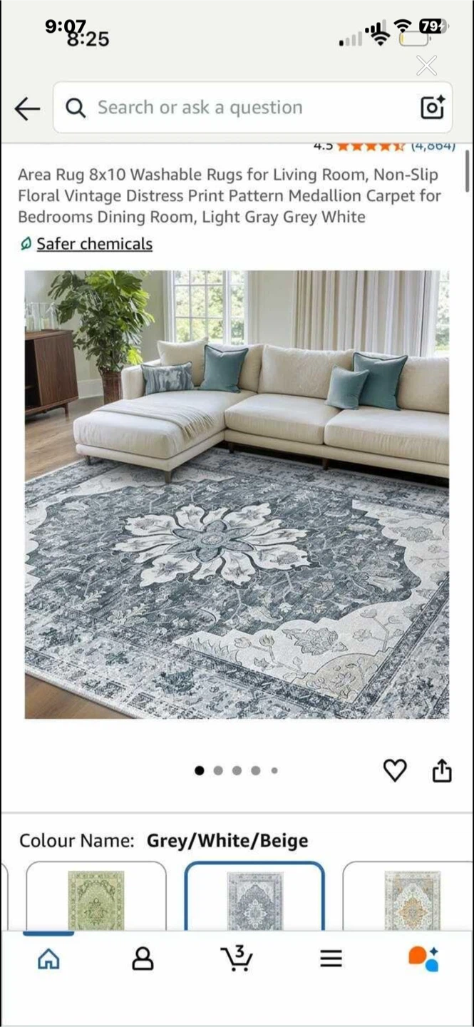 8x10 Machine Washable Area Rug - Grey/White/Beige
