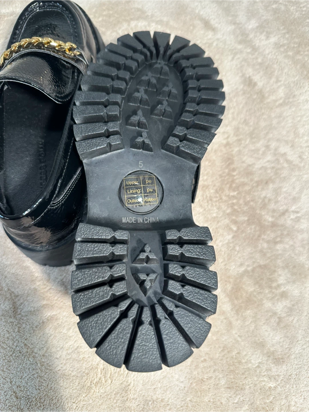Black Patent Loafers with Gold Chain Detail - photo 5