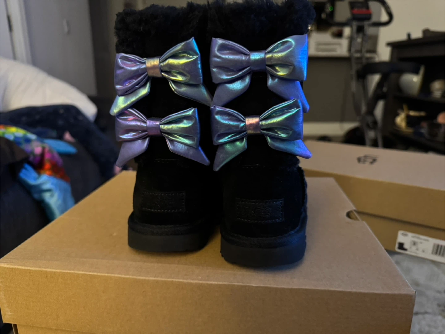 UGG K Bailey Bow Iridescent Boots Size 3