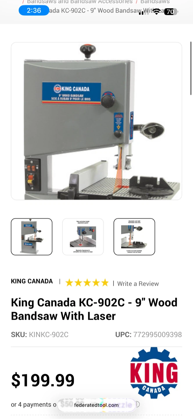 King Canada KC-902C 9" Wood Bandsaw With Laser - photo 2