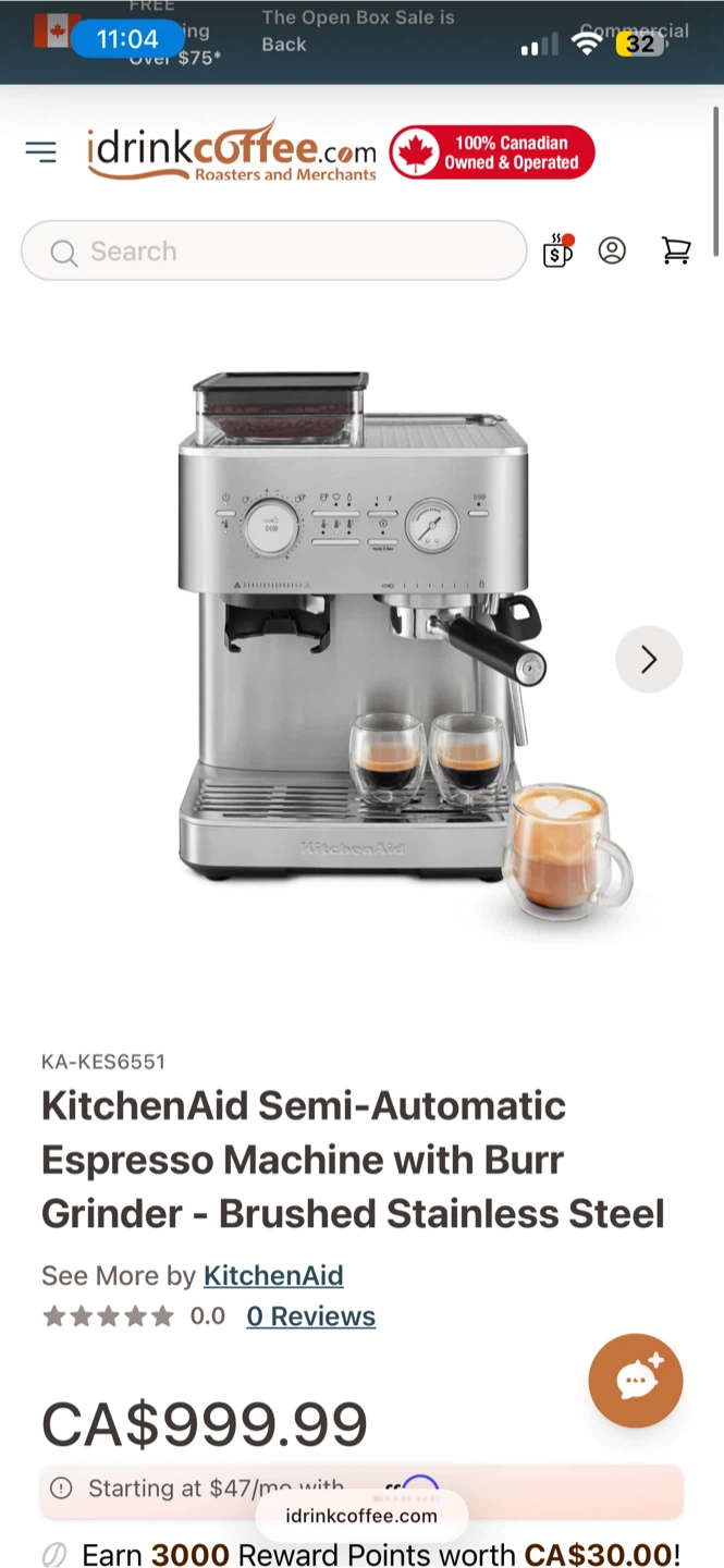 KitchenAid Semi-Automatic Espresso Machine with Burr Grinder
