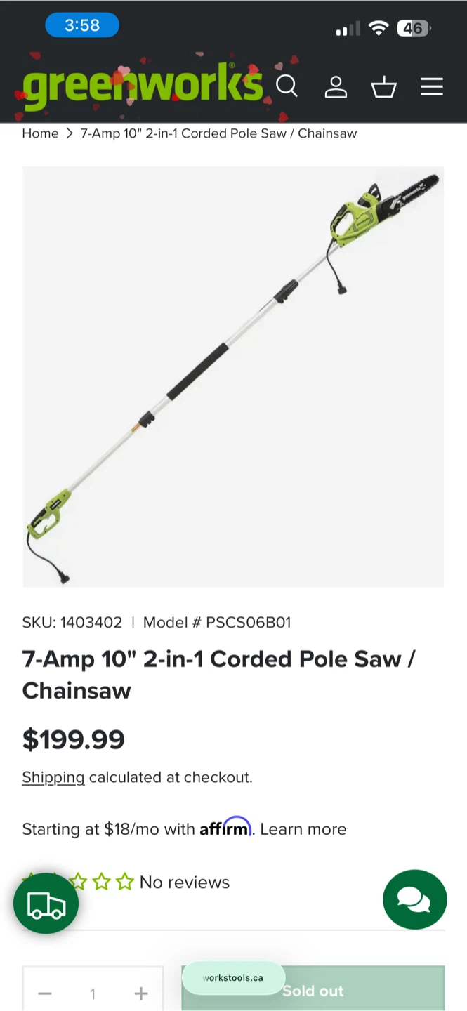 Greenworks 7-Amp 10" Corded 2-in-1 Pole Saw / Chainsaw