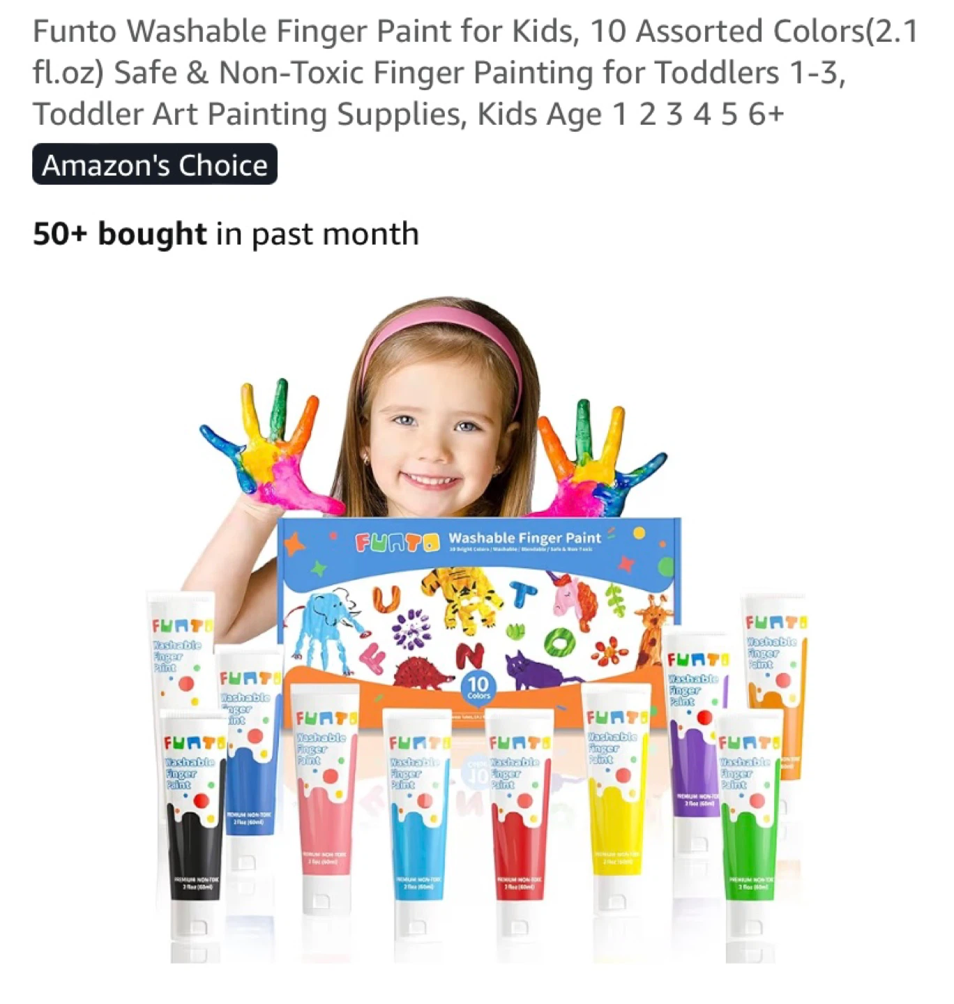New Washable Finger Paint for Kids, 10 Assorted Colours