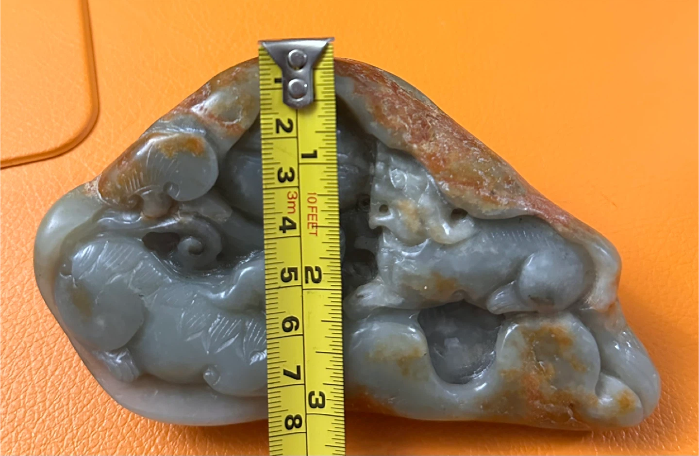 Jade Rare carved with mythical Chilong creature with its cub - photo 3