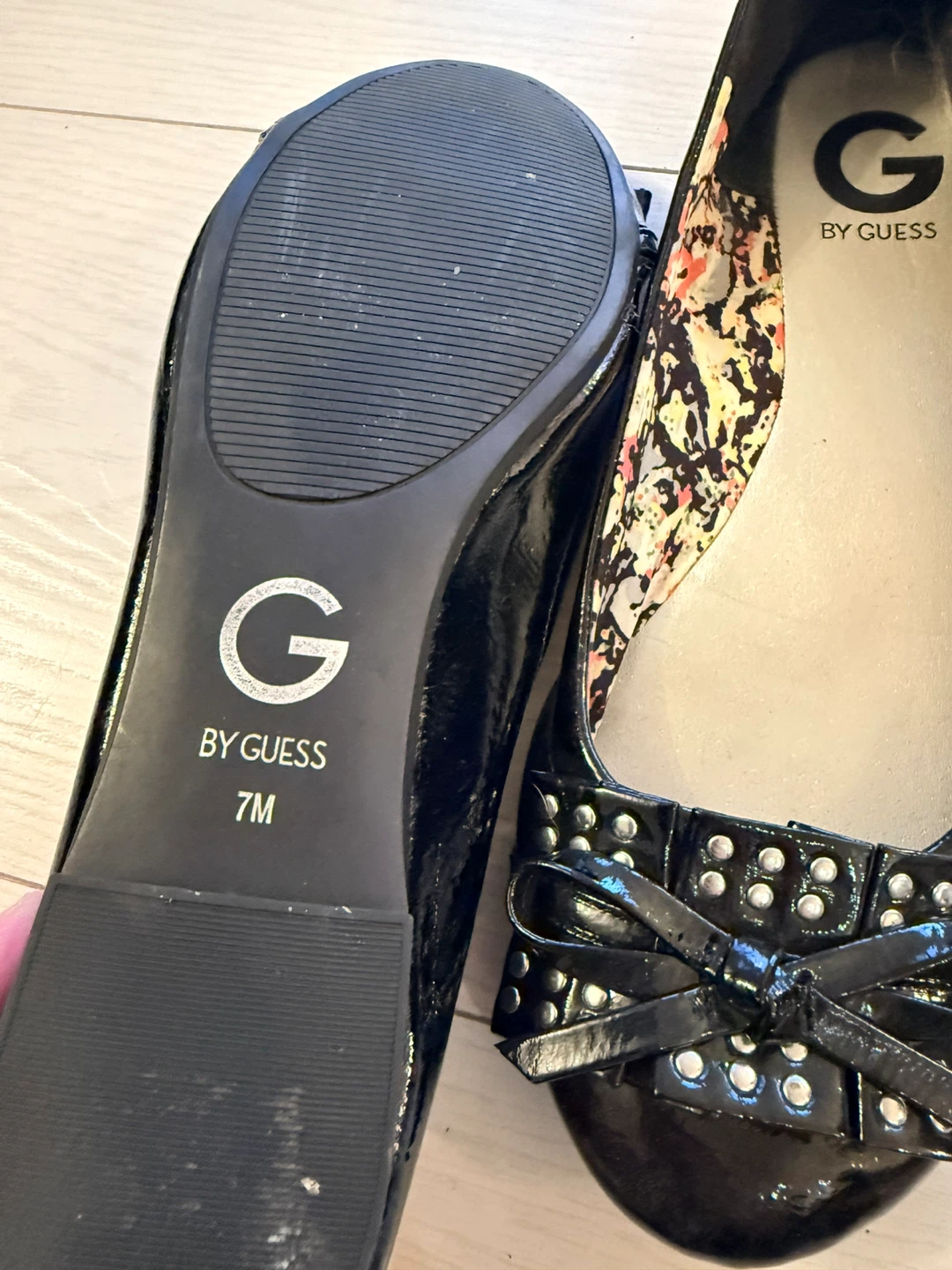 G by Guess Black Patent Ballet Flats with Studs - Size 7 - photo 2