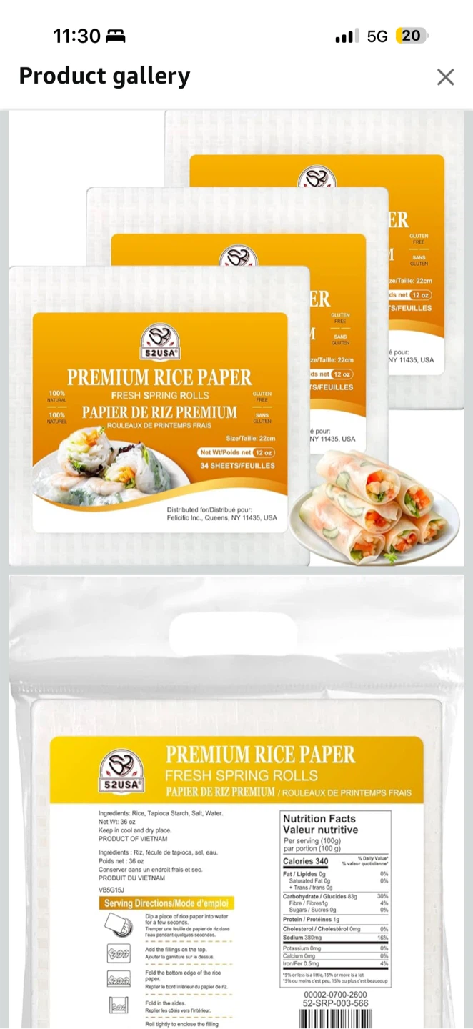 S2USA Premium Rice Paper for Fresh Spring Rolls, 102 Sheets